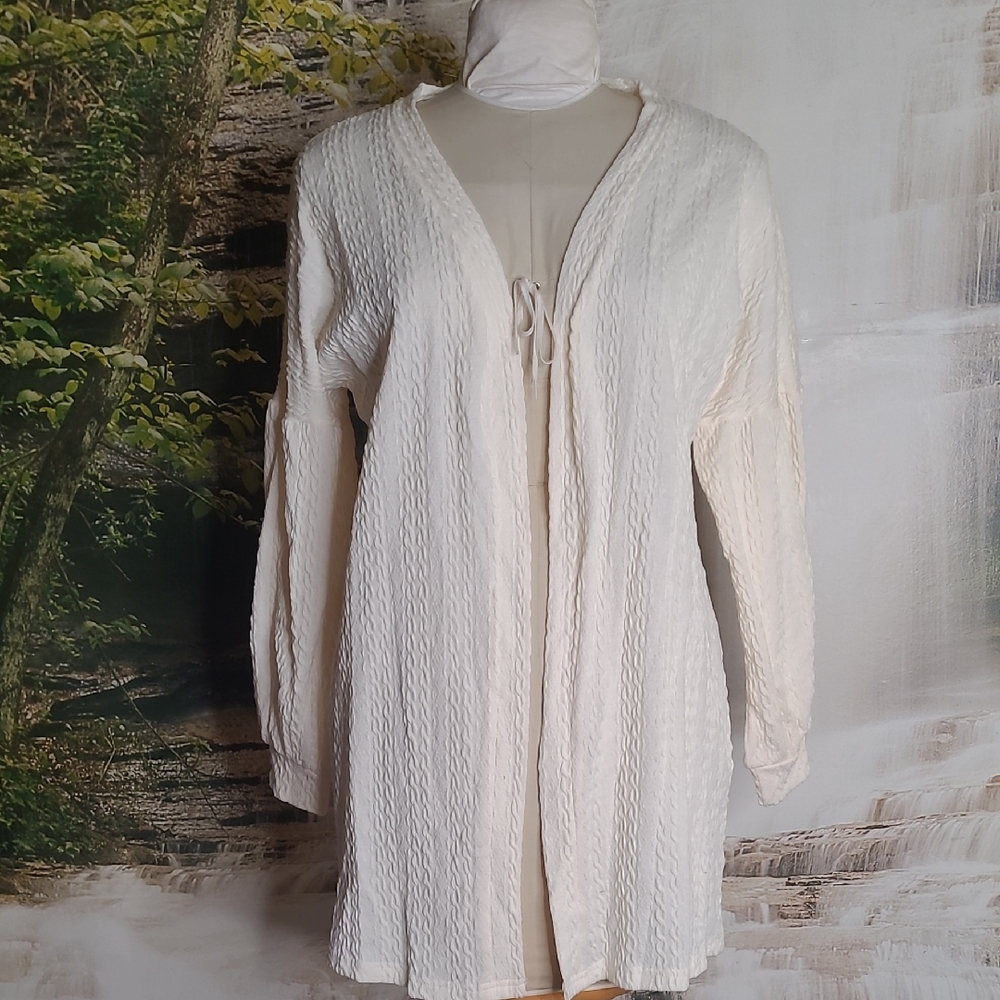 New! Womens soft cream textured knit open front long sleeve long cardigan